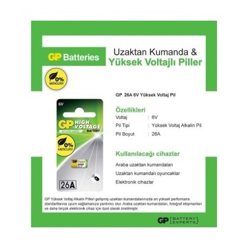 GP 26A 6V Yüksek Voltaj Alkalin Pil (Tekli Bliste)