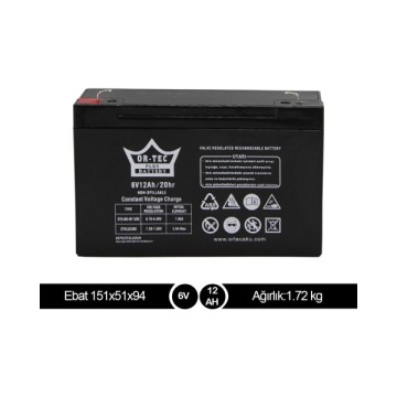 Ortec 6V 12Ah Bakımsız Kuru Akü
