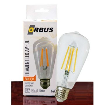 Orbus 6W E27 600 Lm ST64 Sarı Filament Led Ampul