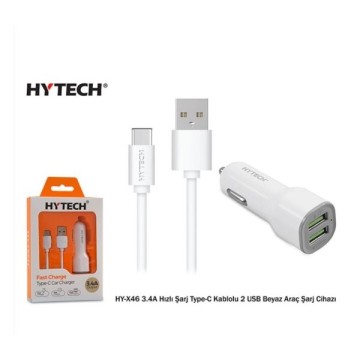 Hytech HY-X46 Type-C 3.4A Beyaz Araç Şarj Cihazı