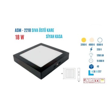 YCL ASM-2218B 18W S.üstü Kare Led Panel Beyaz