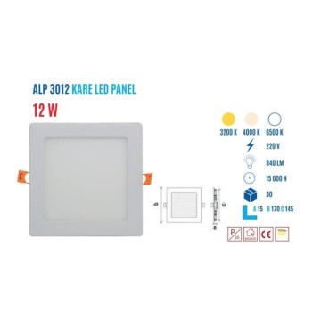 YCL YPL-3012B 12W Sıvaaltı Kare Beyaz Led Panel