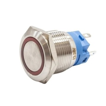 Metal Buton Yaylı 19mm 24V Kırmızı Ledli
