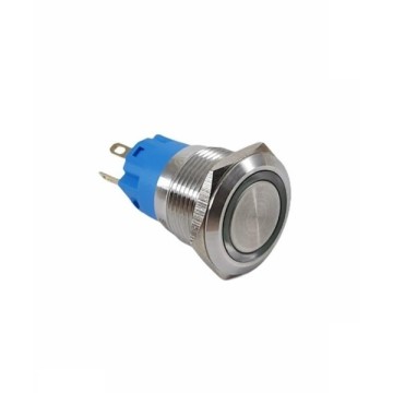 Metal Buton Yaylı 19mm 24V Mavi Ledli