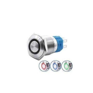 Metal Buton Yaylı 16mm 12V Mavi Ledli