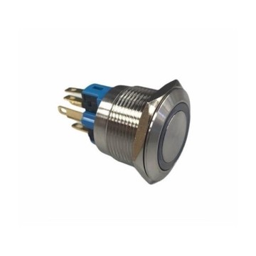 Metal Buton Yaylı 22mm 24V Mavi Ledli