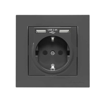 Mutlusan Rita İkili Usb li Topraklı Priz Füme