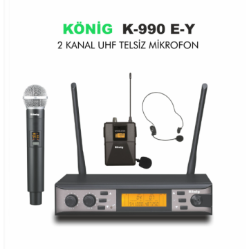 König K-990 E-Y UHF Çift Kanal 1 El 1 Yaka Mikrofo