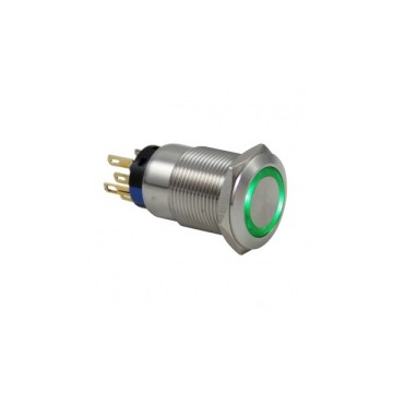 Metal Buton Kalıcı 19mm 24V Yeşil Ledli