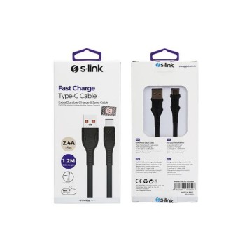 S-Link SW-C775 1.2m 3A Type-C Şarj Kablosu Siyah