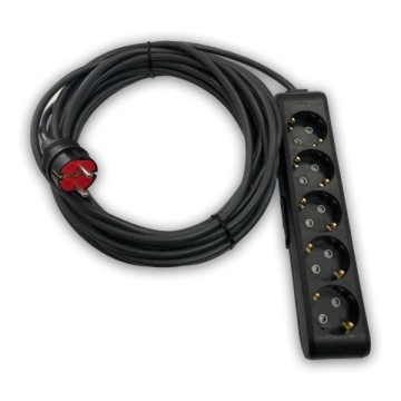 Beşli Çocuk Korumalı Topraklı Grup Priz Siyah 10m