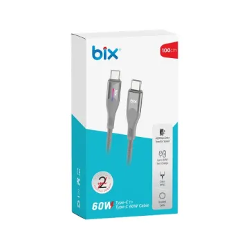 Bix BX05CC 60W Örgülü Type-C Şarj Kablosu 1m Gri