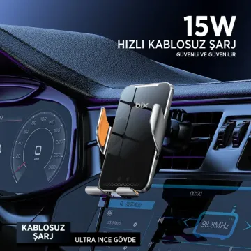 Bix BXCH9 Kablosuz Şarjlı Araç Telefon Tutucu Gri