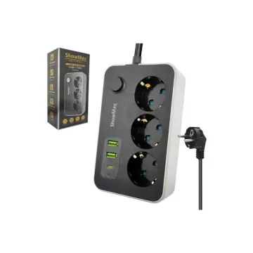 Showmax SH-4626 Akım Korumalı Anahtarlı 3 lü Priz