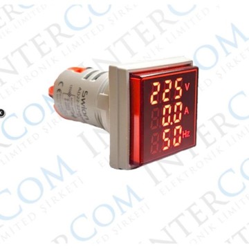 AD22-22VAHS 22mm Dijital Volt-Amper-Herzmetre Kare