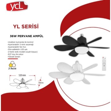 YCL YL-520 36W Kumandalı Pervane Ampul 3 Renkli